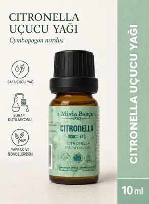 Minia Bahçe Bitki ve Sanat Atölyesi Citronella Uçucu Yağı Saf ve Katkısız Bitkisel Uçucu Yağ 10 ML