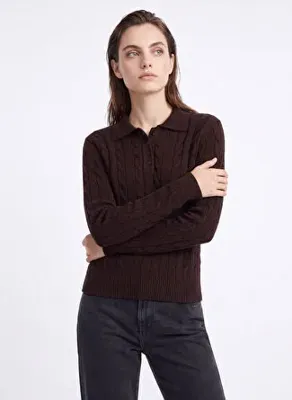 Pierre Cardin Kahverengi Kadın Regular Fit Örgü Kazak DASOP