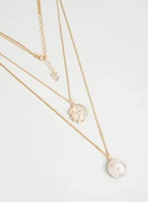 So Chic Rönesans 18 Ayar Sarı Altın Kaplama 44 Cm Gümüş İkili İnci Kolye
