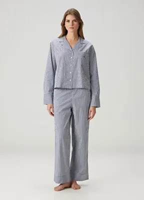 Polo Ralph Lauren-Lingerie Mavi Beyaz Çizgili Pijama Takımı