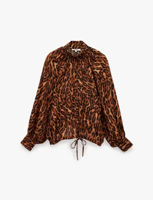 Koton Uzun Kollu Leopar Desenli Dik Yaka Oversize Gömlek