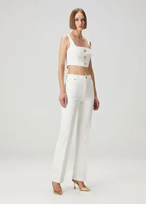 Balmain Kırık Beyaz Straight Leg Jean Pantolon