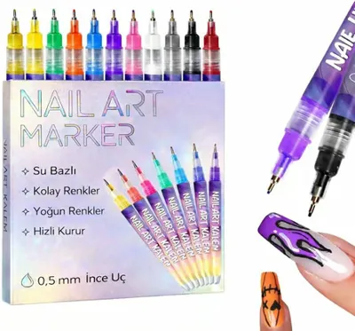 RIVANO 12 Renk Oje Sanatı Kalemi Seti, Su Bazlı Hızlı Kuruyan Tırnak Art Kalemi, Çocuklar ve Yetişkinler İçin Kolay Tırnak Boyama ve Nail Art Tasarım Seti