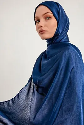 Şaless Tesettür Kadın Janjanlı Krinkıl Abiye Şal-lacivert- 70x190cm