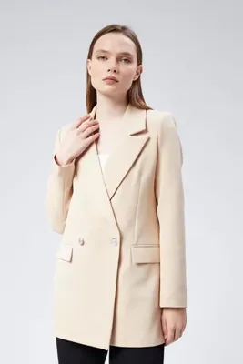 Bolivente Açık Bej Oversize Dokuma Blazer Ceket