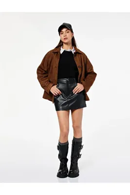 Koton Suni Deri Slim Fit Cep Detaylı Mini Şort Etek