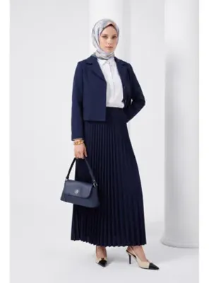 Armine Trend Beli Lastikli Geniş Kesim  Piliseli Etek Lacivert 25YT668