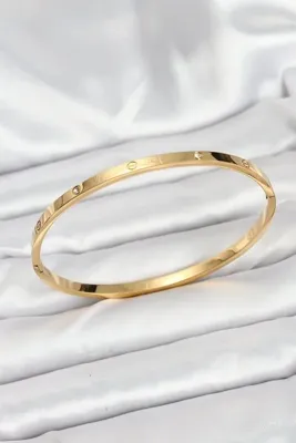 Genel Markalar 316L Çelik Gold Renk Zirkon Taşlı 65 mm İnce Kadın Kelepçe Bileklik 5886