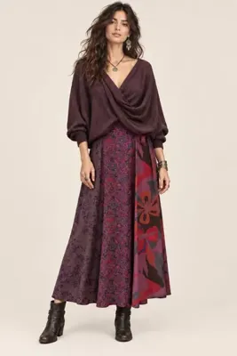 Clandestino Uzun Patchwork Etek Mor