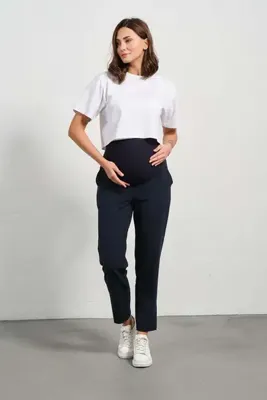 BUSA Hamile Esnek Karın Bantlı Beli Ayarlı Kışlık Mom Fit Gabardin Pantolon LACİVERT