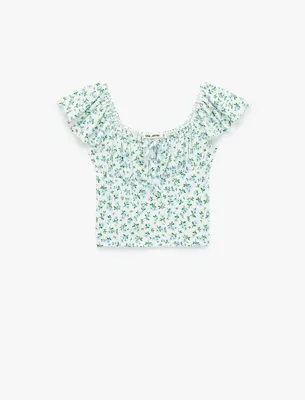 Koton Çiçek Desenli U Yaka Kısa Kollu Crop Bluz