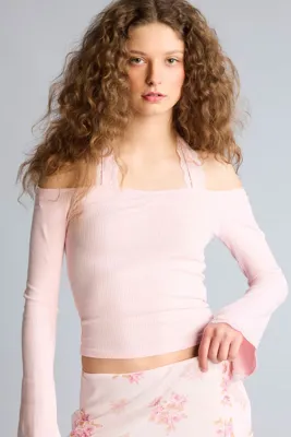 Defacto Fitted Halter Yaka Fitilli Kaşkorse Uzun Kollu Tişört G9831AX26SP