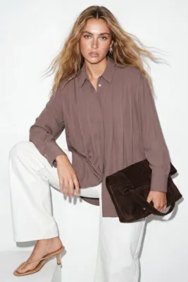 Drop by TrendyolMilla Vizon Omuzdan Nervürlü Tunik Gömlek TDRSS26GO00043