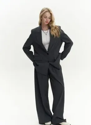 MAI STUDIOS CO. Jessical Çizgili Antrasit Blazer