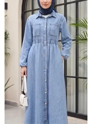 Podyumplus Beli Lastikli Yan Cepli Kot Elbise -Buz Mavi