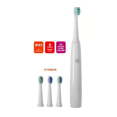 polosmart PBS904 Şarjlı 5 Modlu 4 Başlıklı Diş Fırçası Beyaz