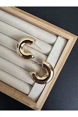 ringbox Gold Bombeli Yarım Halka Küpe
