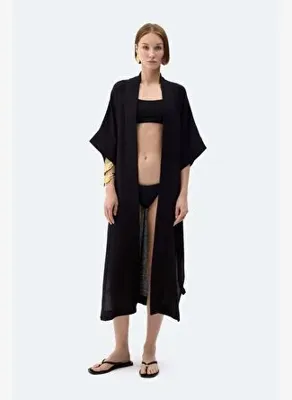 İkikız Kadın Siyah Keten Kimono