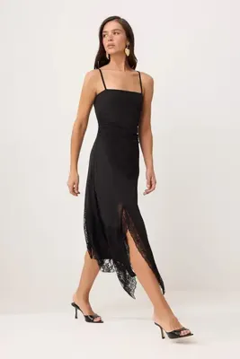 TRENDYOLMİLLA Siyah A-Kesim/Çan Form Kare Yaka İnce Askılı Kolsuz Tül Örme Elbise TWOSS26EL00474