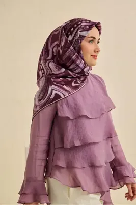 Silk Home Twill İpek Eşarp Soyut Desen Mürdüm 90x90