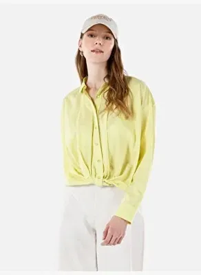 Colins Normal Kesim Shirt Yaka Yeşil Kadın Uzun Kol Gömlek