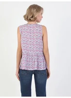 Colins Blouse Derin Yuvarlak Yaka Kadın Mavi Kolsuz Gömlek Cl1048995