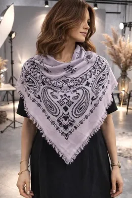 nehir eşarp Etnik Desen Model Püsküllü Omuz Fular Eşarp 110x110 Cm