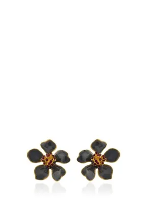 Milou Jewelry Cherry Blossom Gri Çiçek 22 Ayar Altın Kaplama Kadın Küpe
