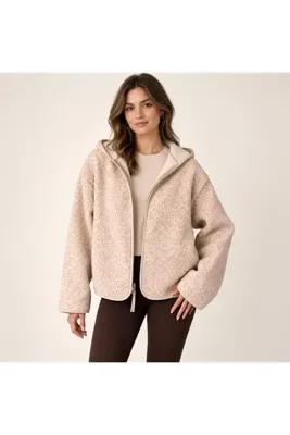 ASL WOMAN Premium Çiçek Desenli Fermuarlı Polar- Koyu Kahve