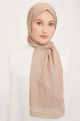 Armine Jakarlı Diamond Şal Zikzak 3095-6 Sütlü Kahve