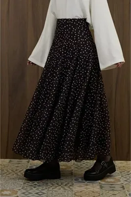 fayaboutique.com Acı Kahve Minik Puantiye Desenli Vual Etek