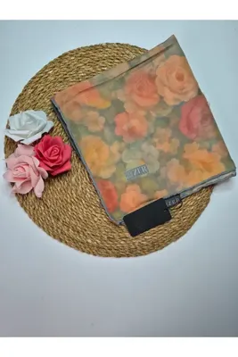 ZER Çiçek Desen Organik Pamuk Eşarp