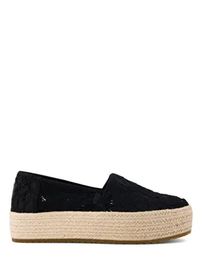 Toms Valencia Floral Crochet Siyah Kalın Tabanlı Kadın Espadril