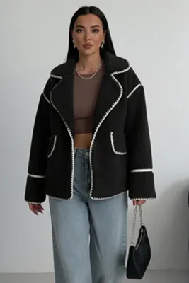 ALFUDO Moda Collection Valley Kadın Kruvaze Yaka Teddy Mont