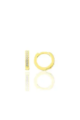Söğütlü Silver Gümüş Altın Yaldızlı Zirkon Taşlı 9 Mm Halka Küpe Tragus Piercing Helix Kıkırdak Küpesi