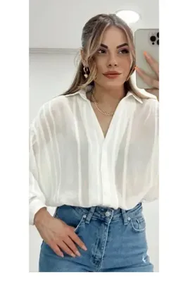 HIMMELDUF Oversize Dokulu Transparan Uzun Kollu Gömlek