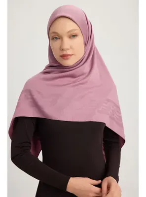 Schaless Mat Saten Pano Jakarlı Eşarp 110x110cm - Gül Kurusu