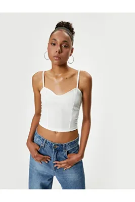 Koton İnce Askılı Crop Büstiyer Kalp Yaka Slim Fit Ribanalı