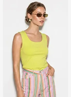 Shade Kadın Kare Yaka Vücuda Oturan Basic Kolsuz Bluz 60382618 - Neon Sarı