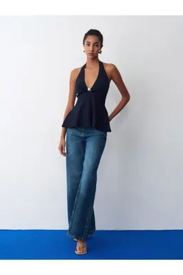 Dilvin 10787 Halter Yaka Peplum Triko Bluz