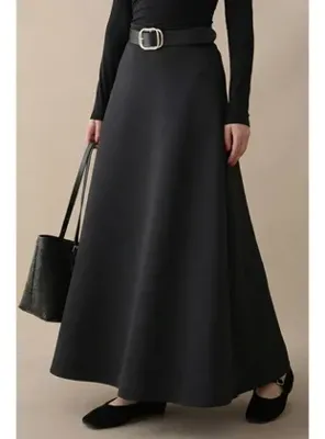 InStyle Kloş Beli Lastikli Scuba Siyah Etek