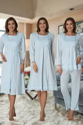 lohusahamile Kadın Mavi Kolay Emzirme Özellikli Lohusa Hamile 4lü Set
