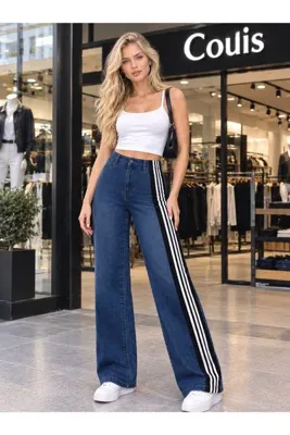 couis jeans likrasız yüksek bel bol paça