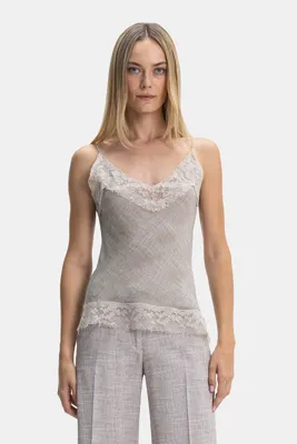 Ermanno Scervino BEJ DANTELLİ İPEK BLUZ