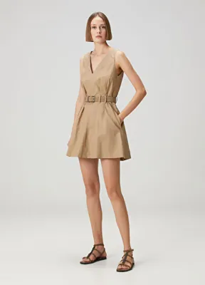 Brunello Cucinelli Camel Kemerli Mini Elbise