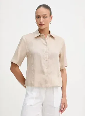 Sisley Bej Kadın %100 Keten Gömlek 51G1LQ08U