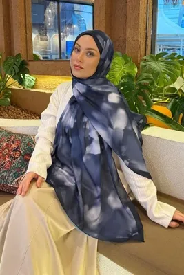 lamelif Batik Desen Soft Şal Lacivert