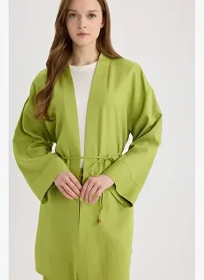 DeFacto Relax Fit Kuşaklı Keten Karışımlı Kimono