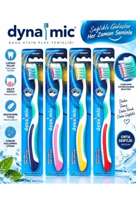 dynamic Diş Fırçası 4’lü Set – Orta Sertlik Medium, Çapraz Kıllı, Diş Eti Masajlı Ergonomik Diş Fırçası