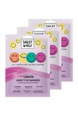 SMILEY WORLD Smiley Desenli Face Yüz Maskesi ile Eğlenceli ve Ferahlatıcı Cilt Bakımı (3 Adet)